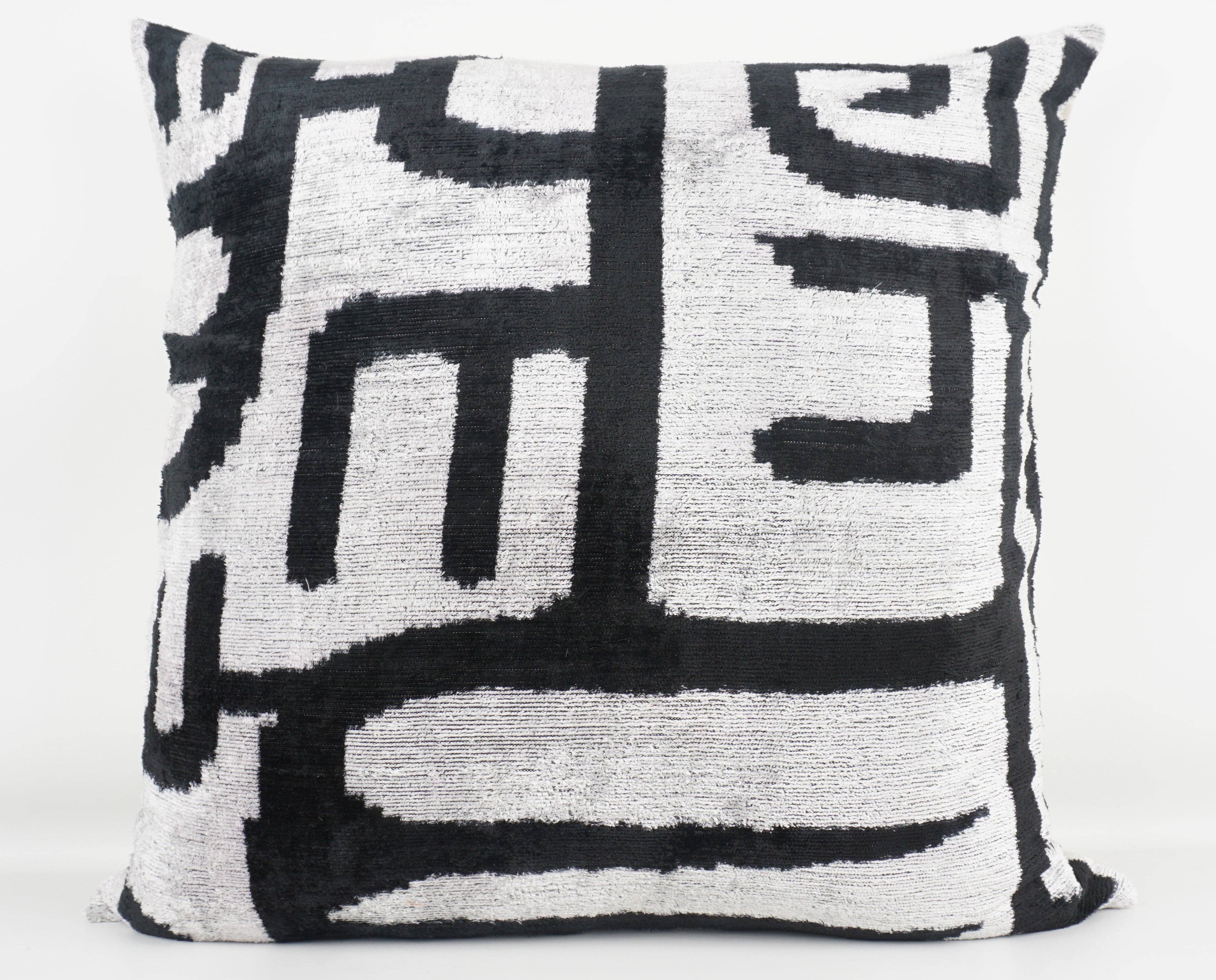 Black & White Ikat Silk Pillow