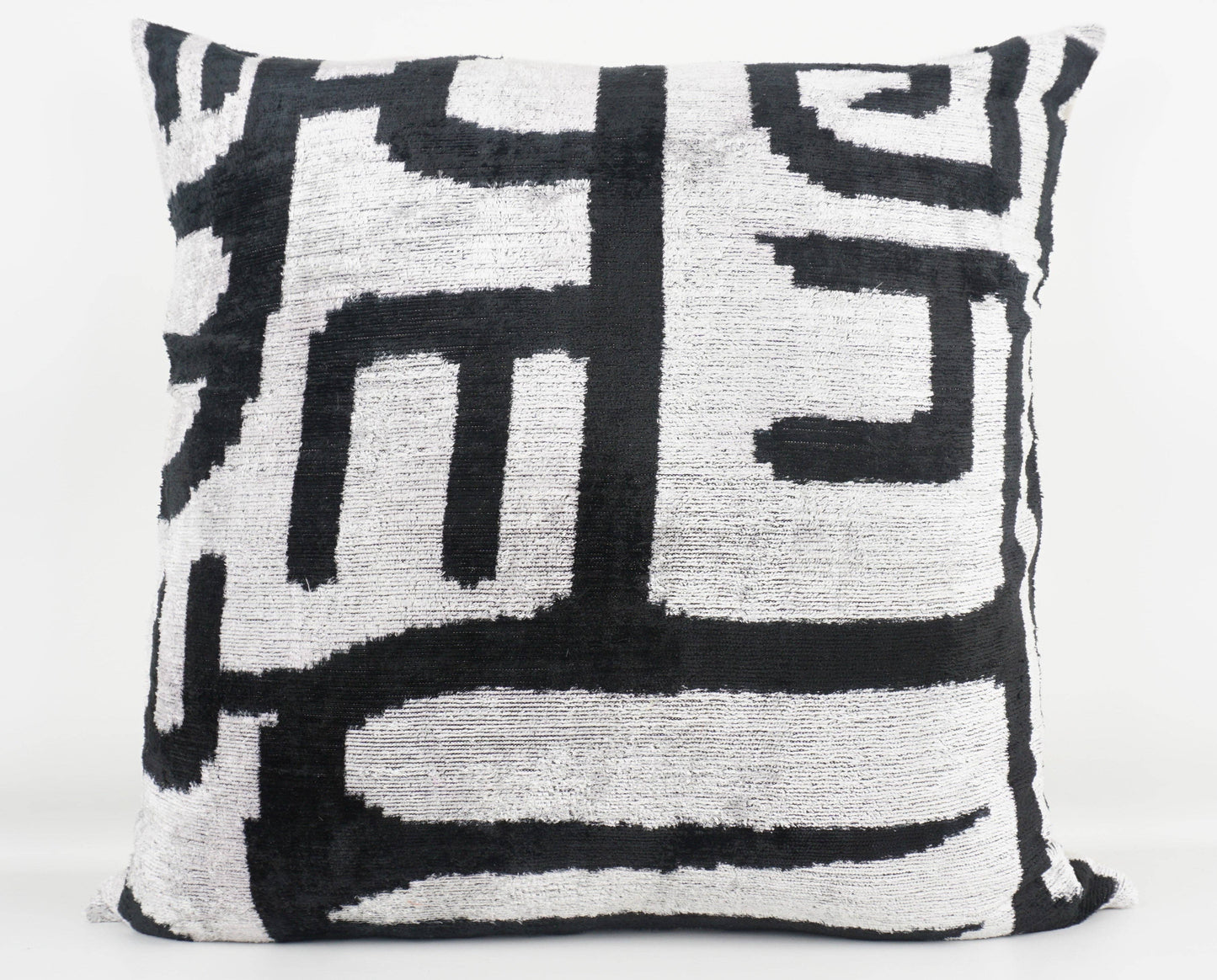 Black & White Ikat Silk Pillow, 24"