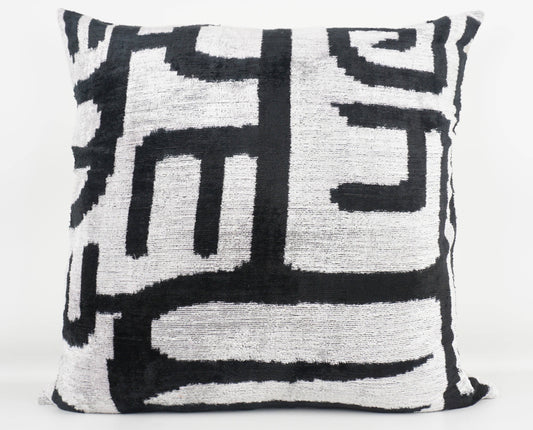 Black & White Ikat Silk Pillow, 24"