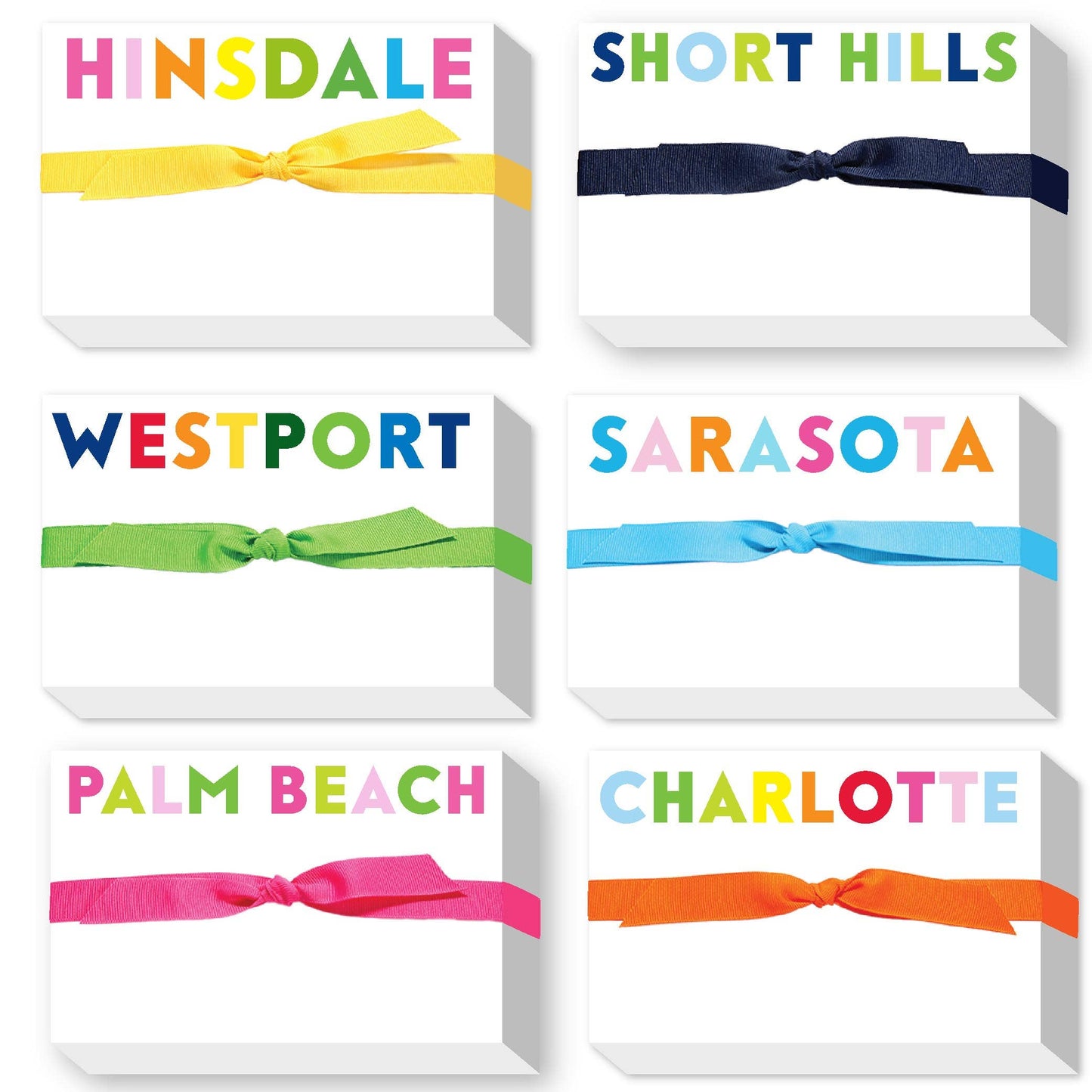 RAINBOW BIG & BOLD CUSTOM NOTEPAD: BLUE/GREEN RAINBOW NAVY RIBBON - Hilton Head