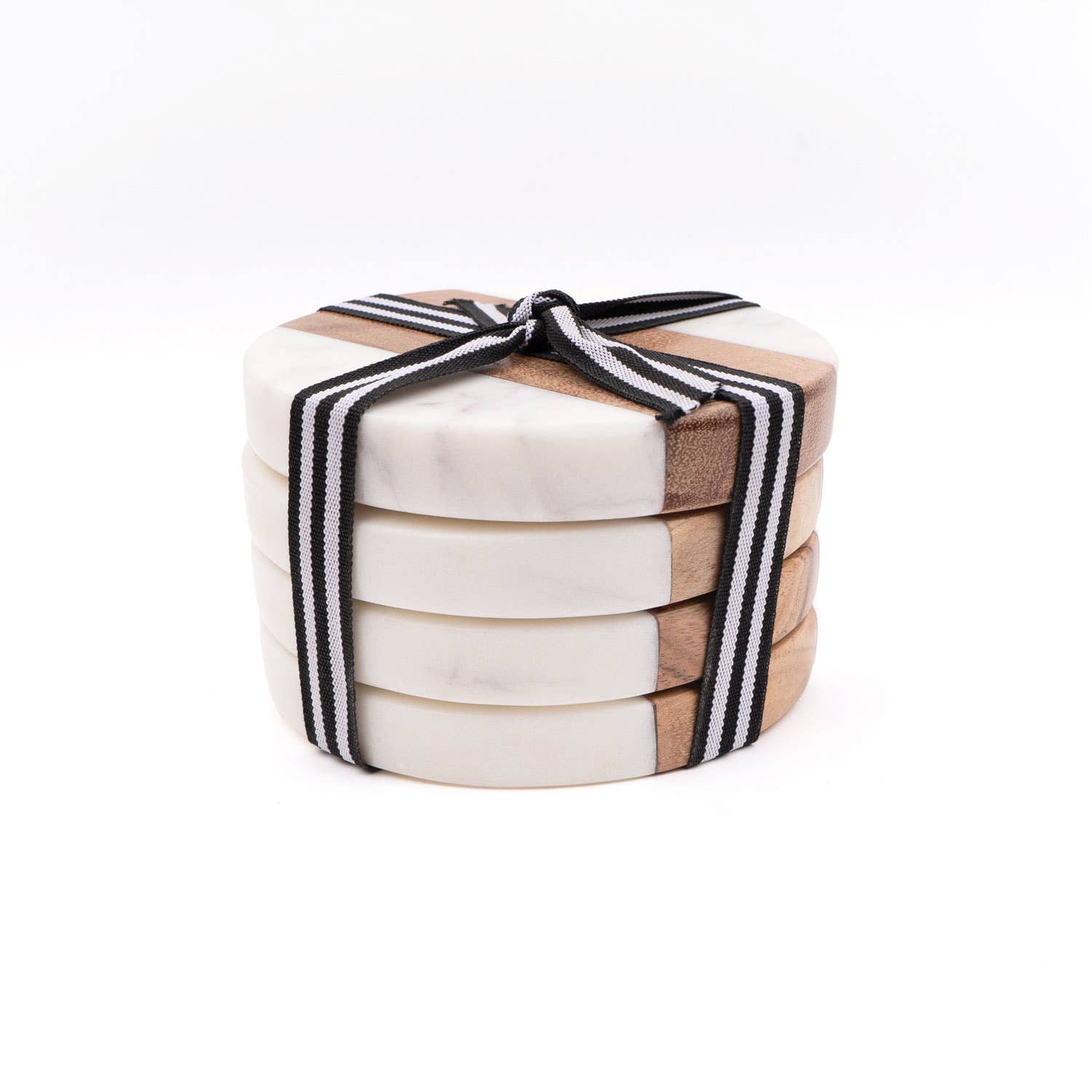 Marble & Wood Round Coaster Set - Thumbnail 3