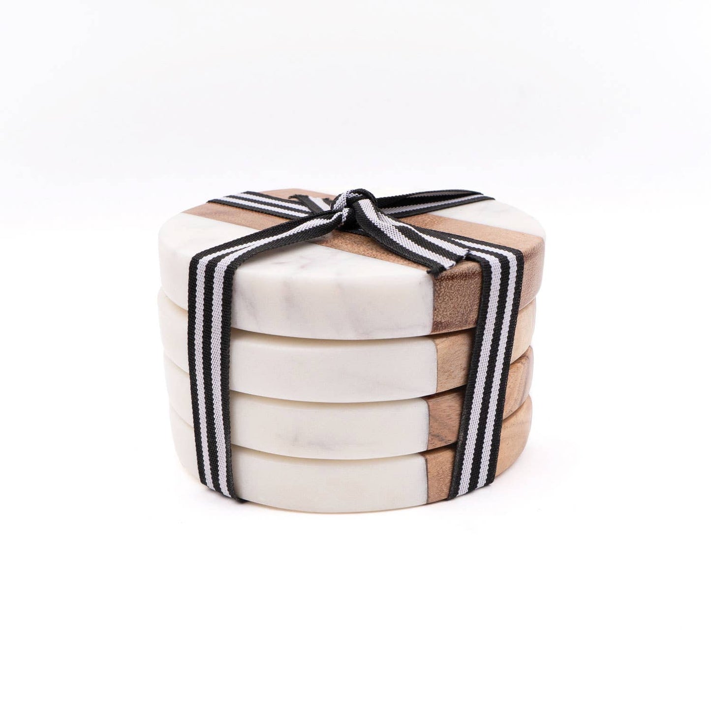 Marble & Wood Round Coaster Set