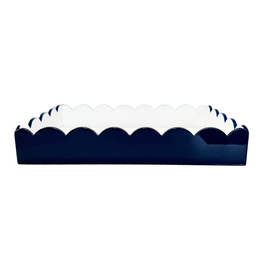 WH Lacquer Navy Blue + White Scalloped Lacquer Tray