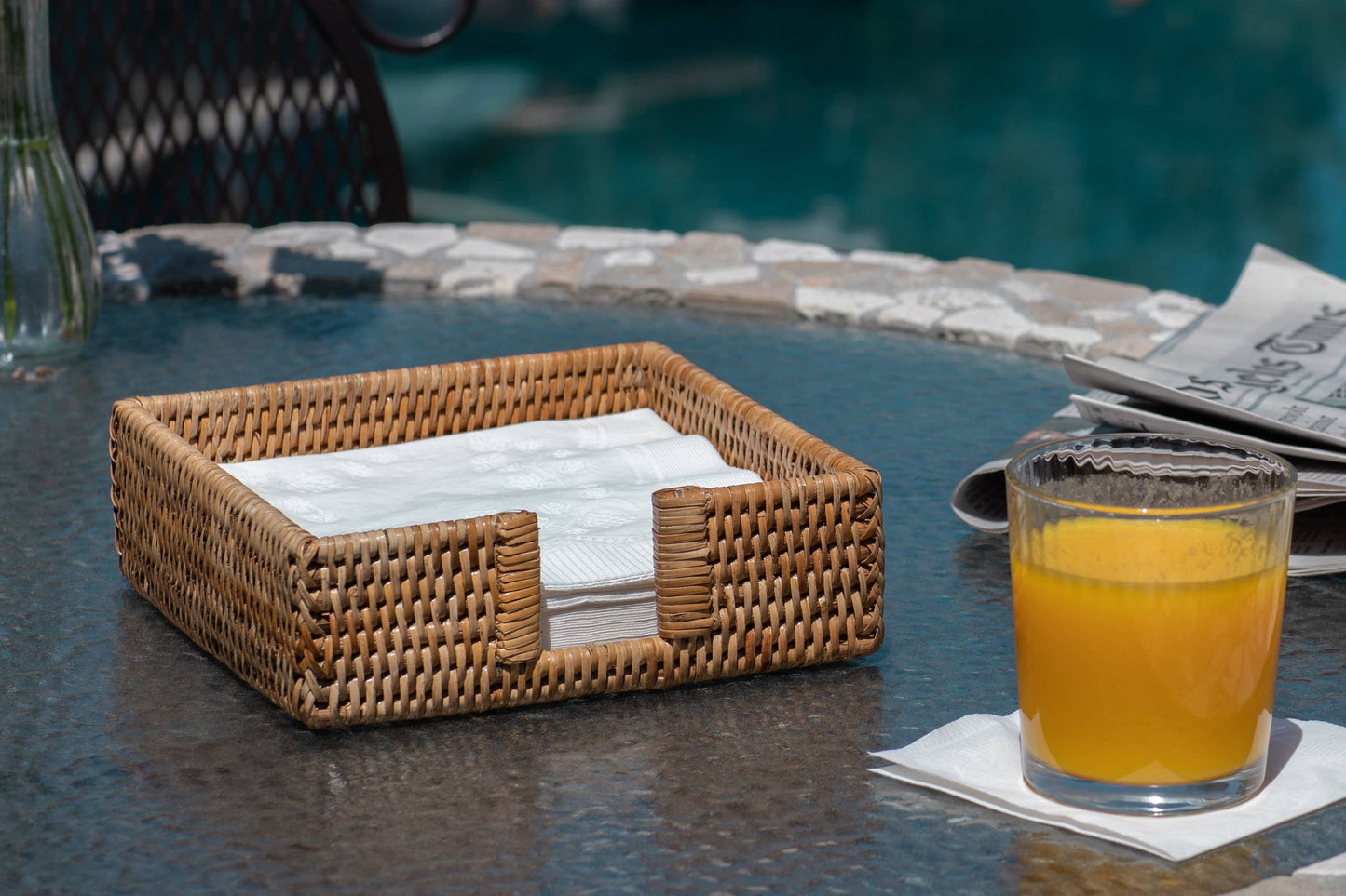 Artifacts Rattan™ Cocktail Napkin Holder with Cutout: Honey Brown