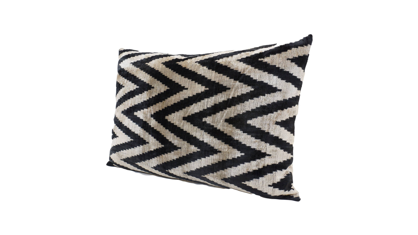 Black Zig Zag Ikat Pillow, 16"x24"