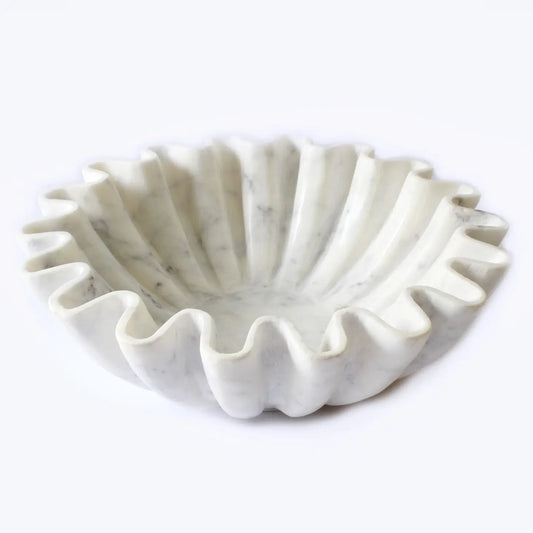 Marble Fine Carved Lotus Bowl White 12"