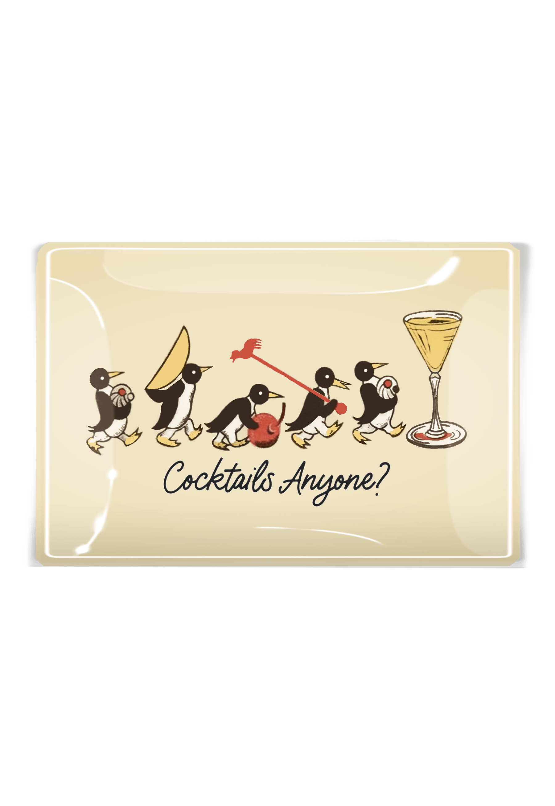 Penguins Marching Cocktails Anyone Decoupage Glass Tray