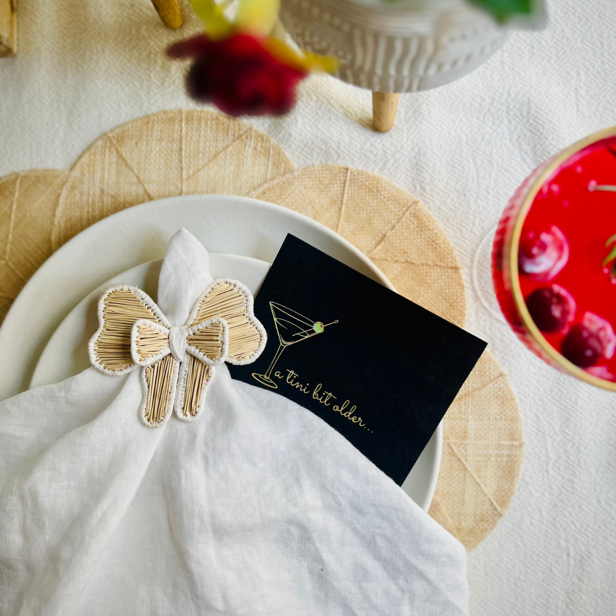 A Tini Bit Older Birthday Black Cocktail Paper Beverage Napkin