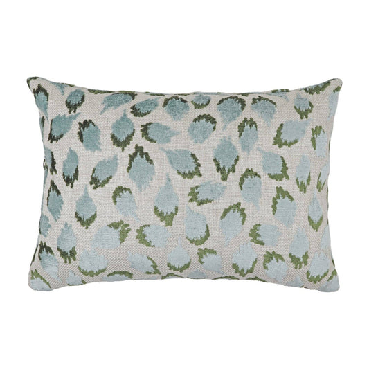 Lottie Aqua & Green Spotted Velvet Throw Pillow: Mineral / 14x20"