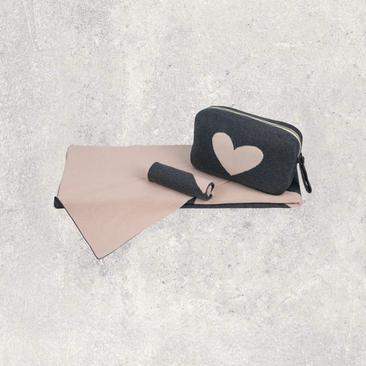 Dark Grey & Pink Hearts Baby Blanket Set