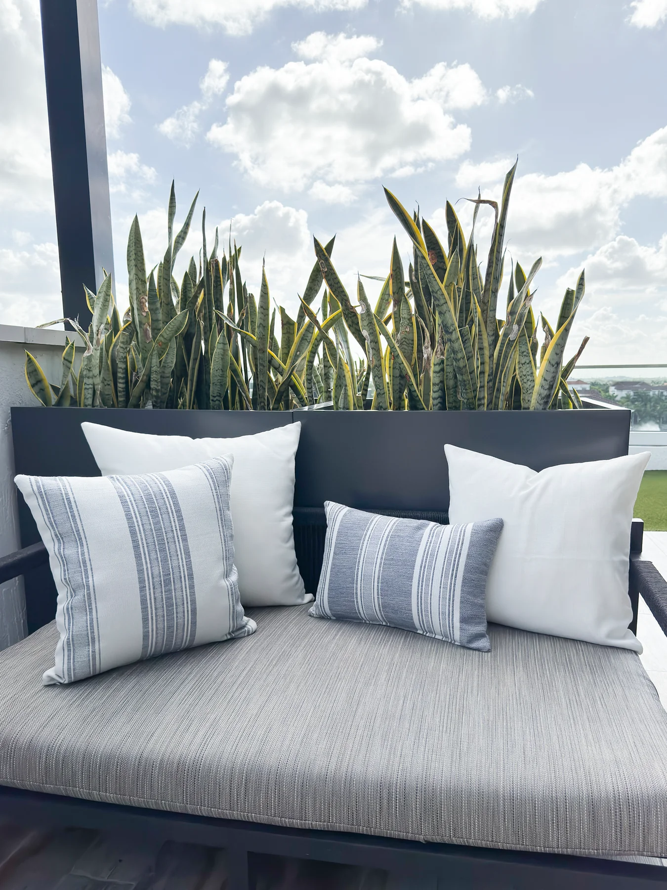 Beach Club White Stripe Indoor Outdoor Pillow - Thumbnail 2