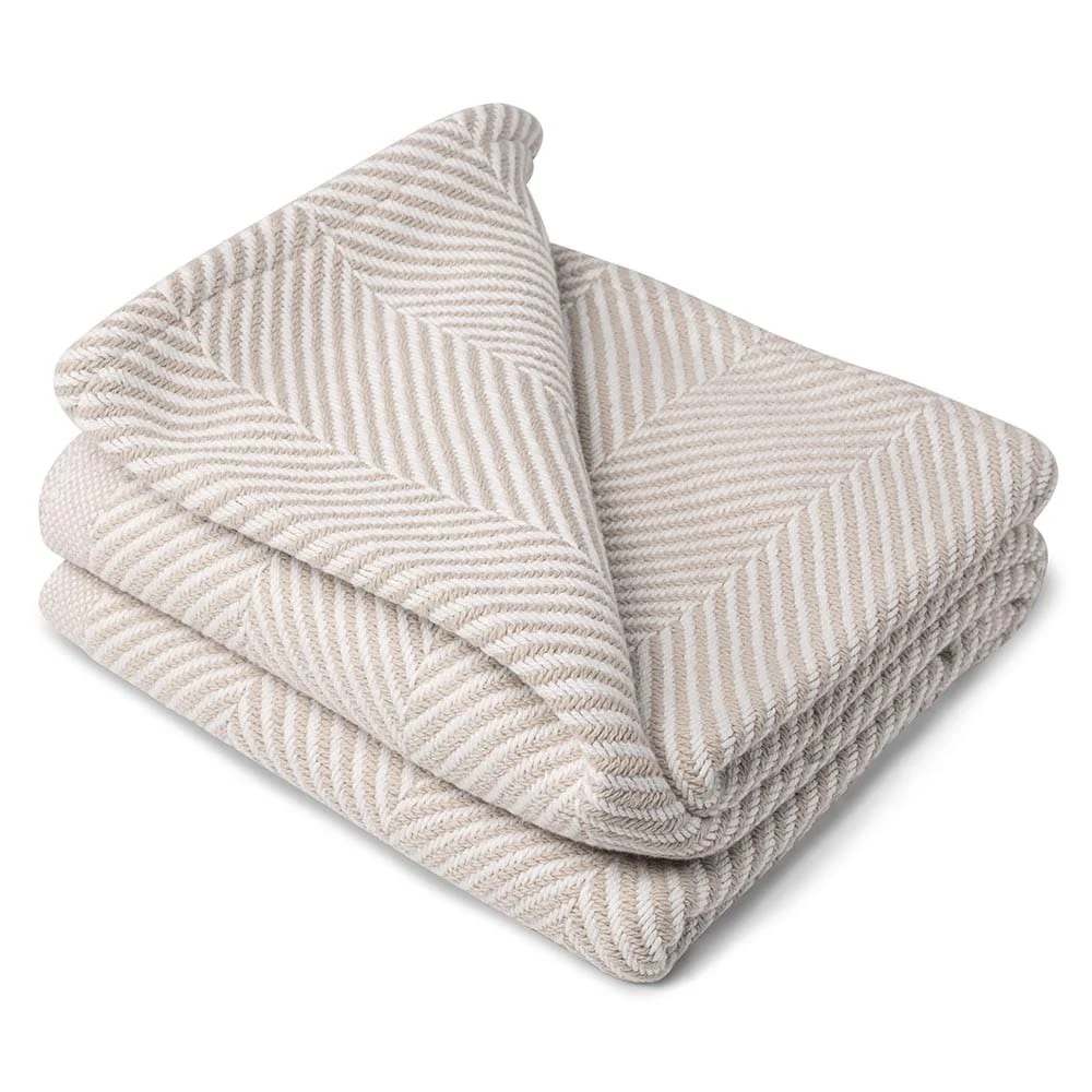 Monhegan Cotton Throw Without Fringe - Fringeless / White/Oyster