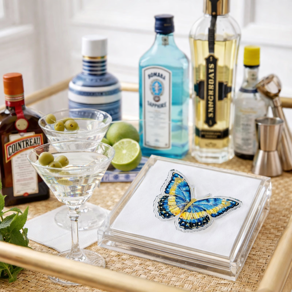Acrylic Napkin Weight, Butterfly Blues