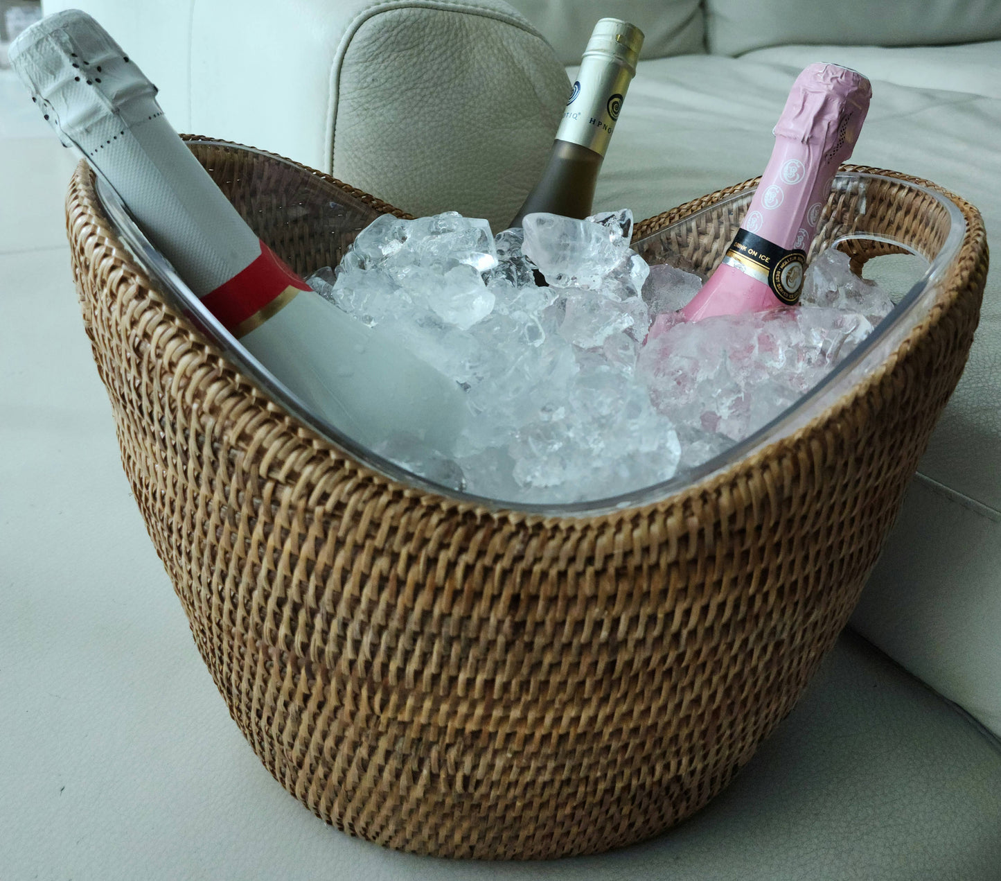 Artifacts Rattan™ Champagne Bucket with Acrylic Insert: Honey Brown