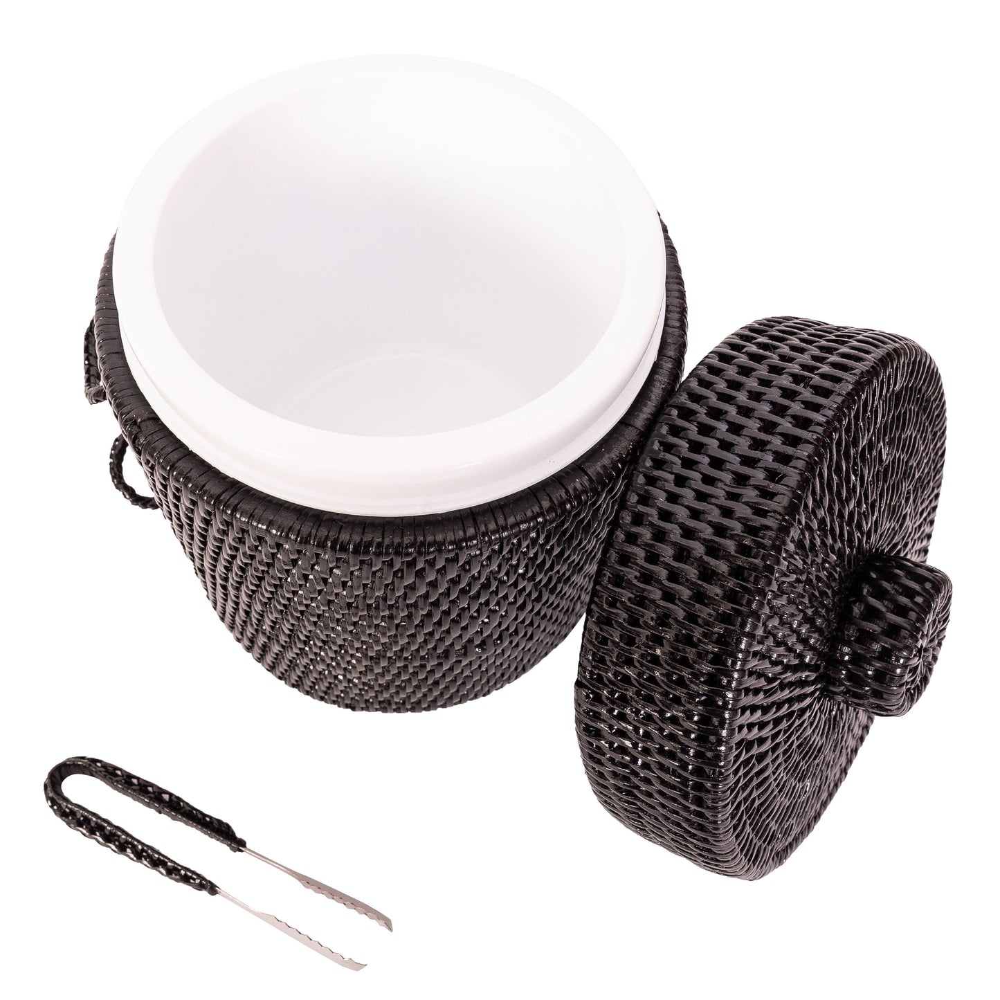 Rattan Ice Bucket with Tongs: Tudor Black / Large