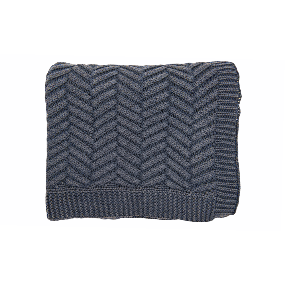 Washed Chevron - Blue - 100%  cotton throw blanket