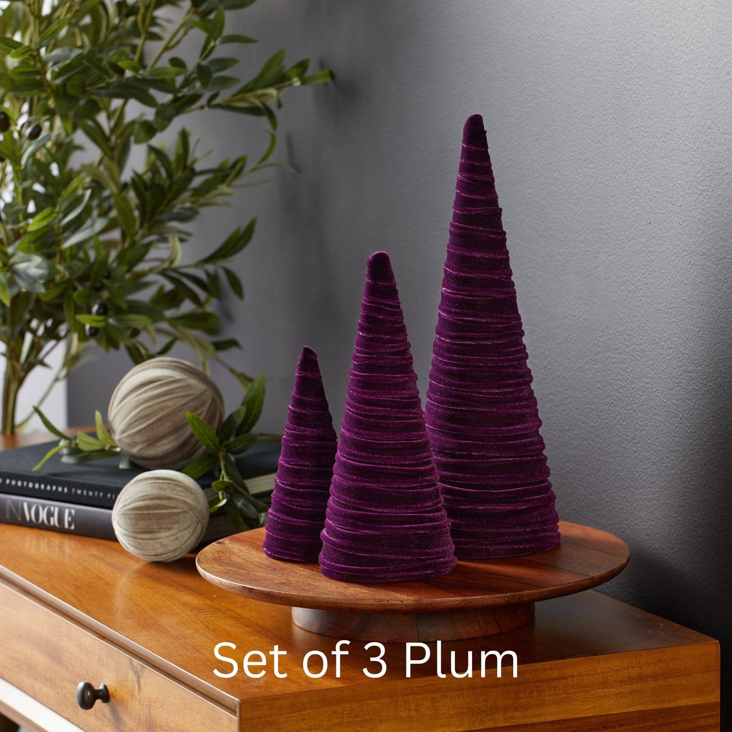 Cones Velvet Set of 3 Tablescape Mantel Best 25 Colors: Green