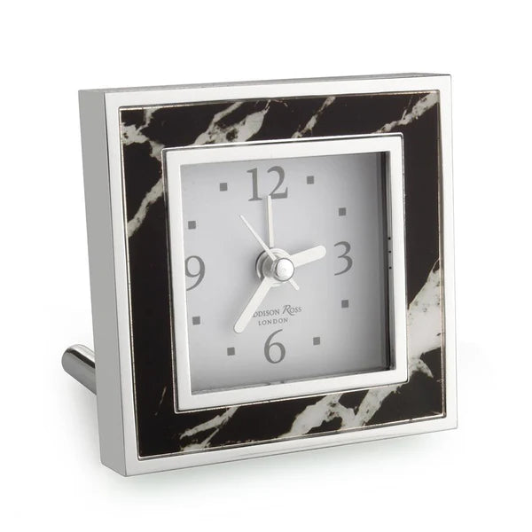 Black Marble Square Alarm Clock