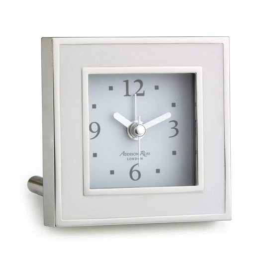 White & Silver Square Silent Alarm Clock