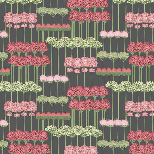 Allium Wallpaper Cole & Sons / Coral and Leaf Green on Charcoal