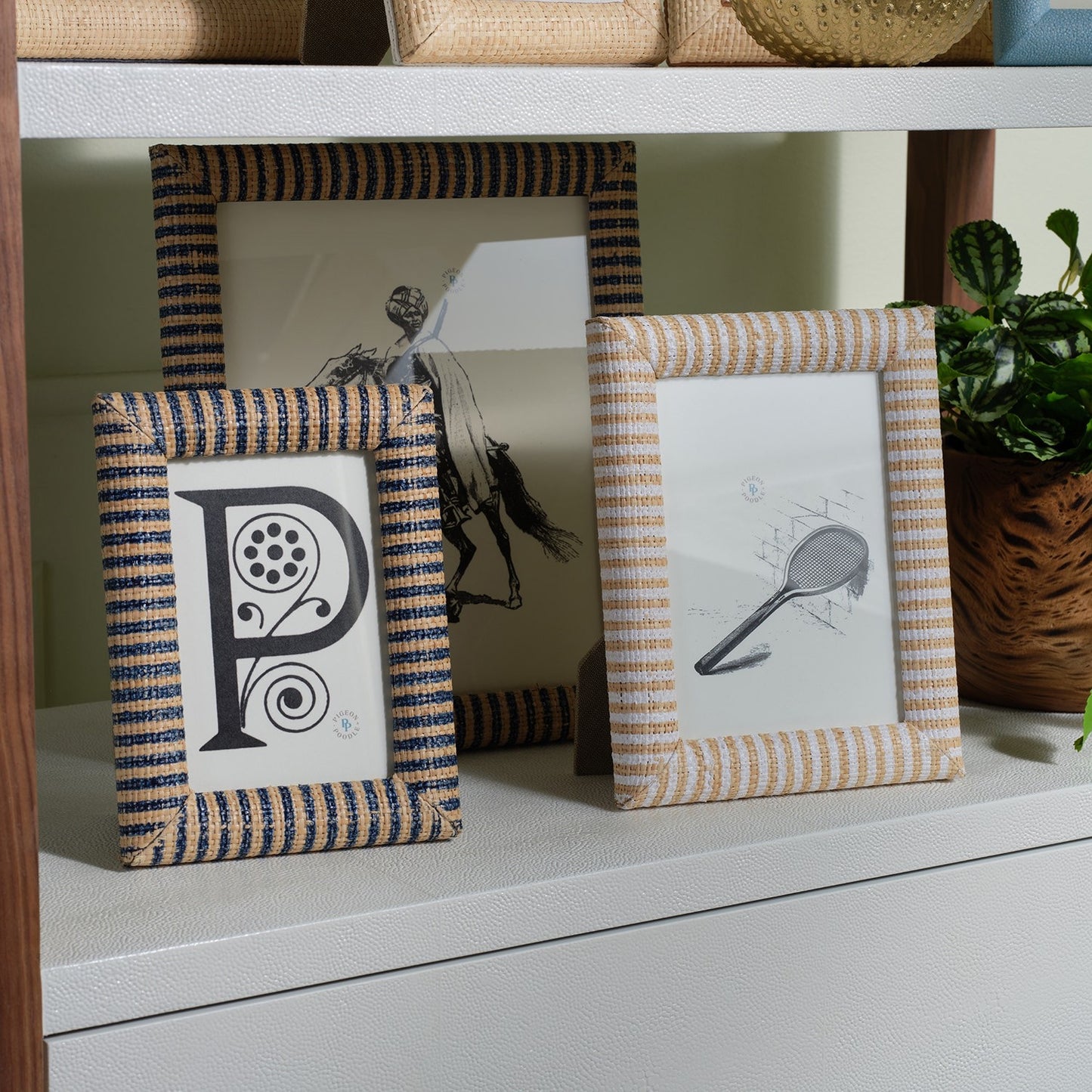 Toluca Navy/Natural Frame 4 x 6 Striped Raffia