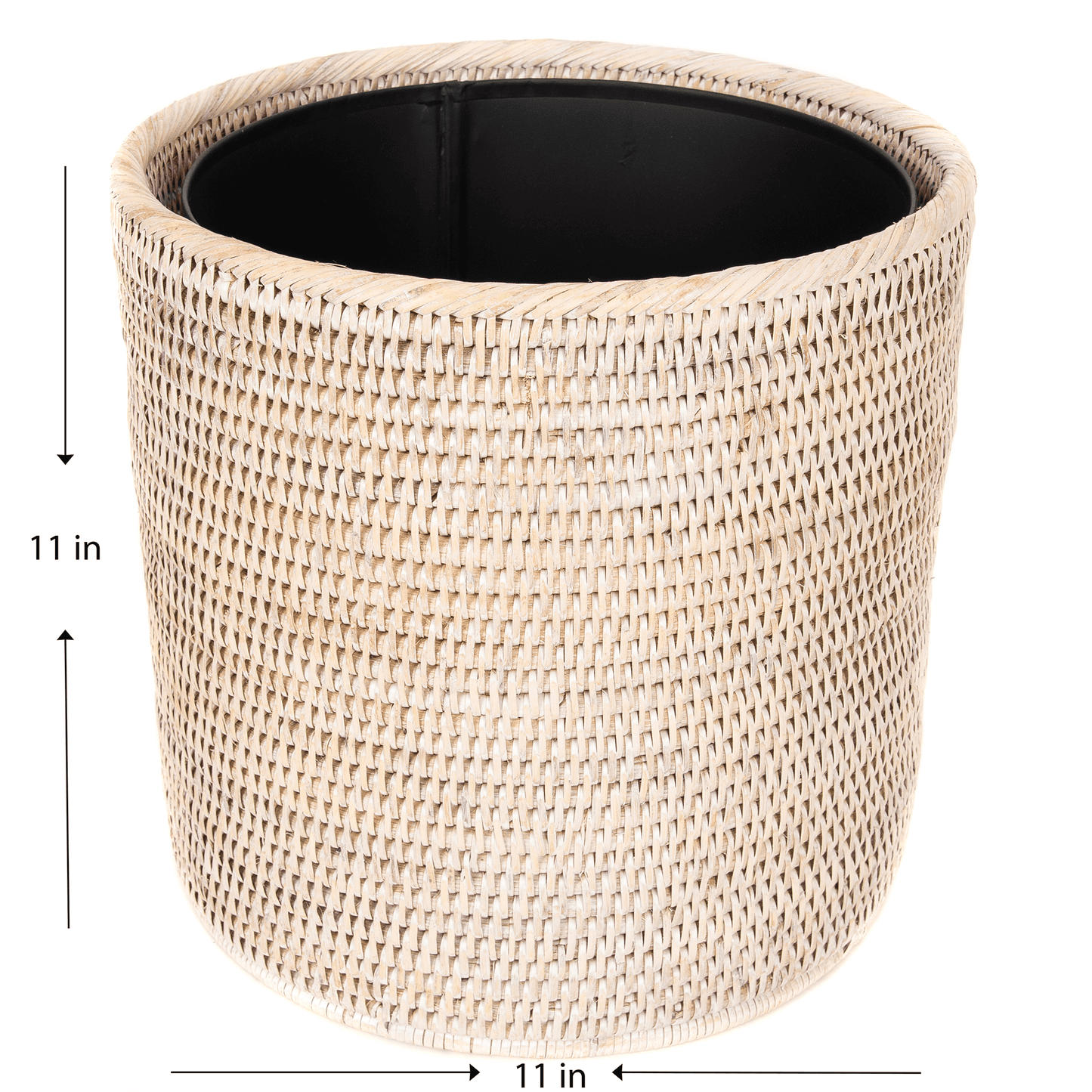 Artifacts Rattan™ Round Waste Basket with Metal Liner: Tudor Black