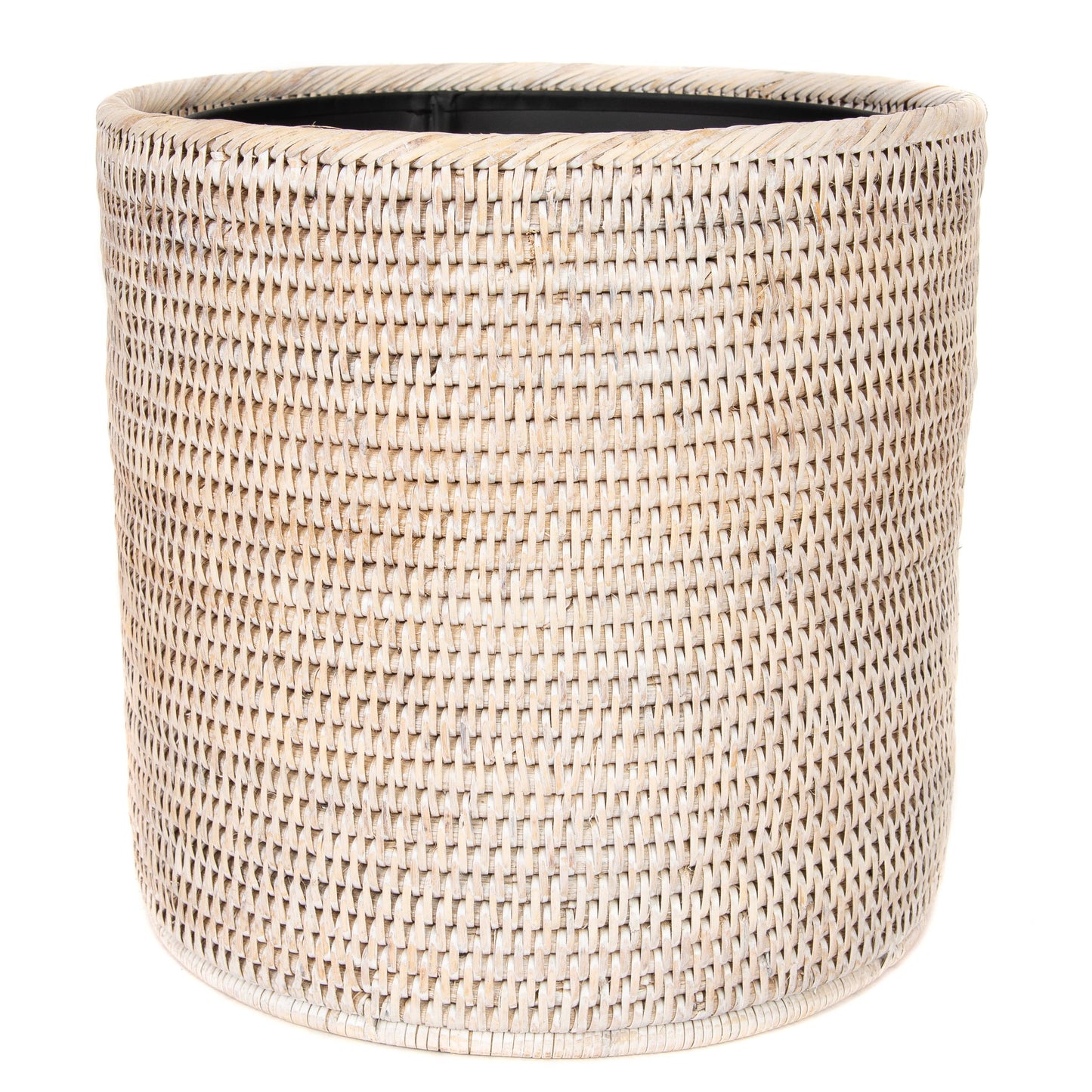 Artifacts Rattan™ Round Waste Basket with Metal Liner: Tudor Black