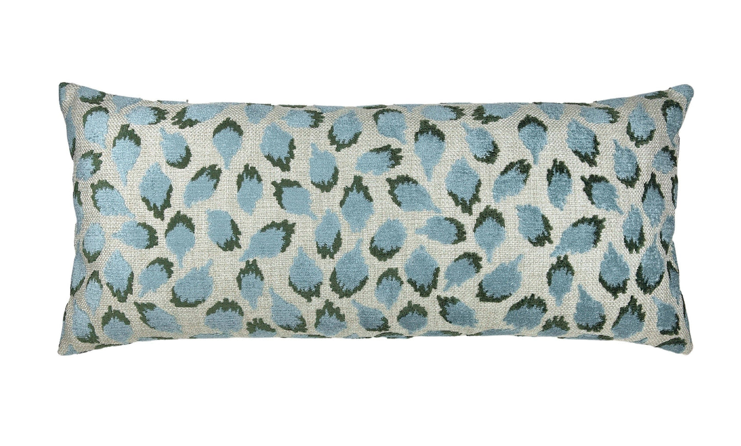 Lottie Aqua & Green Spotted Velvet Throw Pillow: Mineral / 14x20"