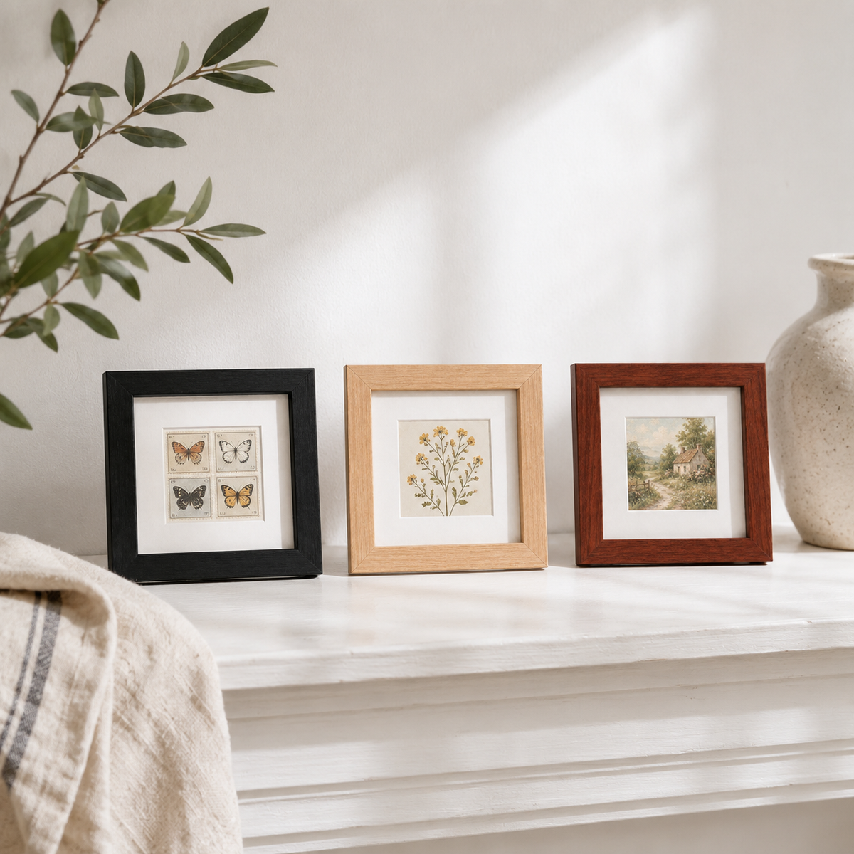 4 x 4" Square MDF Mini Picture Frame: Black / 4x4" (10x10cm) — with a mat