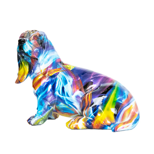 Hand Painted Smoke Art Basset Hound Sculpture - 10" long