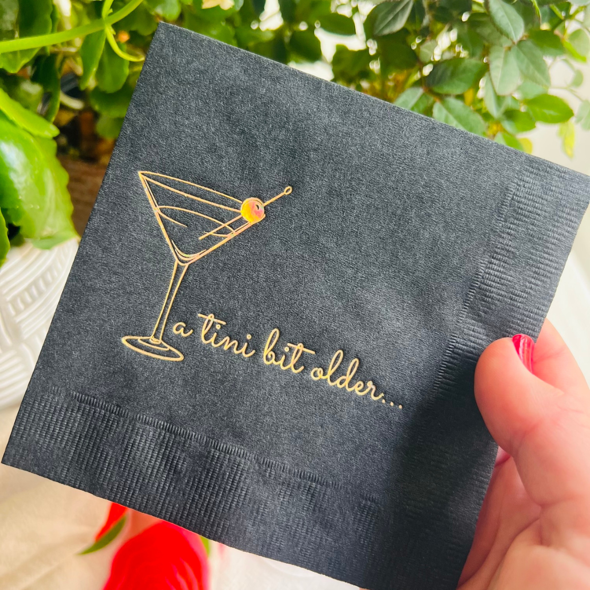 A Tini Bit Older Birthday Black Cocktail Paper Beverage Napkin