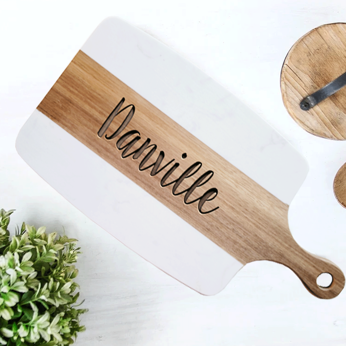 Rye Script - Marble and Wood Serving Board