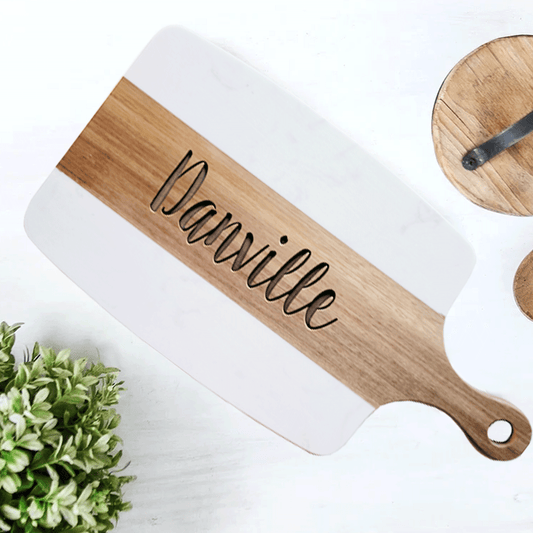 Rye Script - Marble and Wood Serving Board