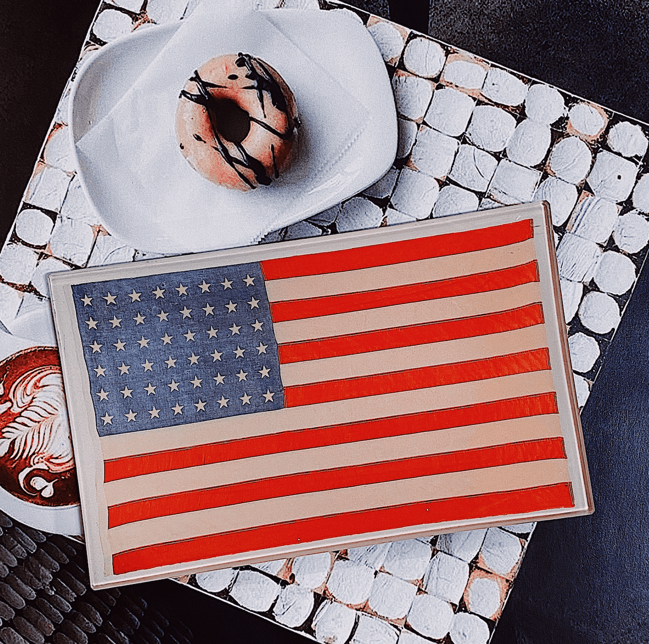 Star Spangled Banner American Flag Decoupage Glass Tray