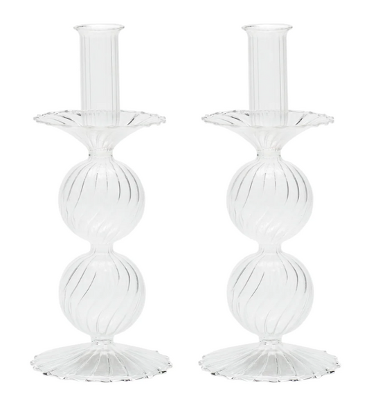 Bella Short Candle Holder in Clear, Set of 2 in a Box