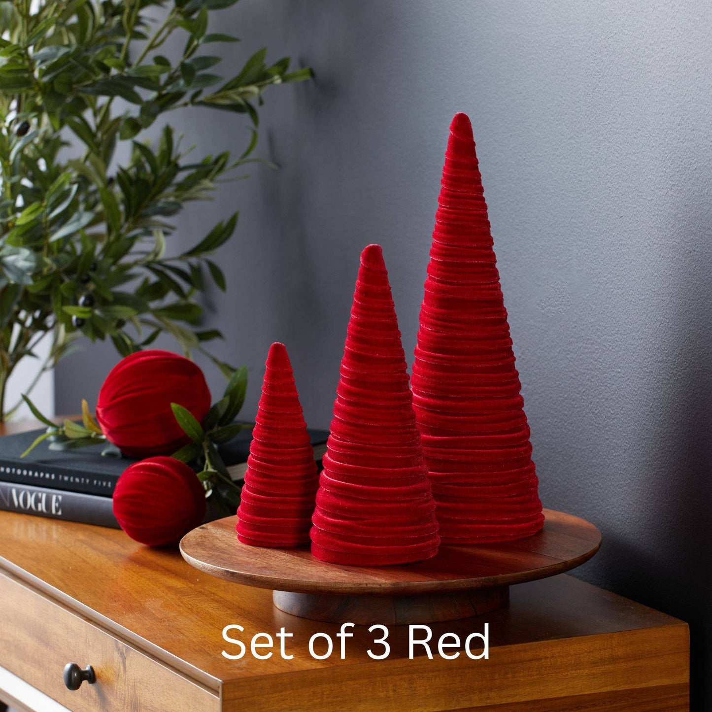 Cones Velvet Set of 3 Tablescape Mantel Best 25 Colors: Green