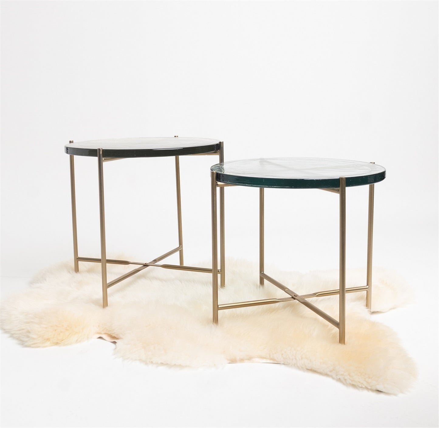 Round Brass & Glass Nesting Tables, Set of 2