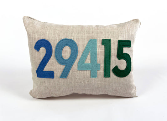 Rye Zip Code Pillow / Cool Blues