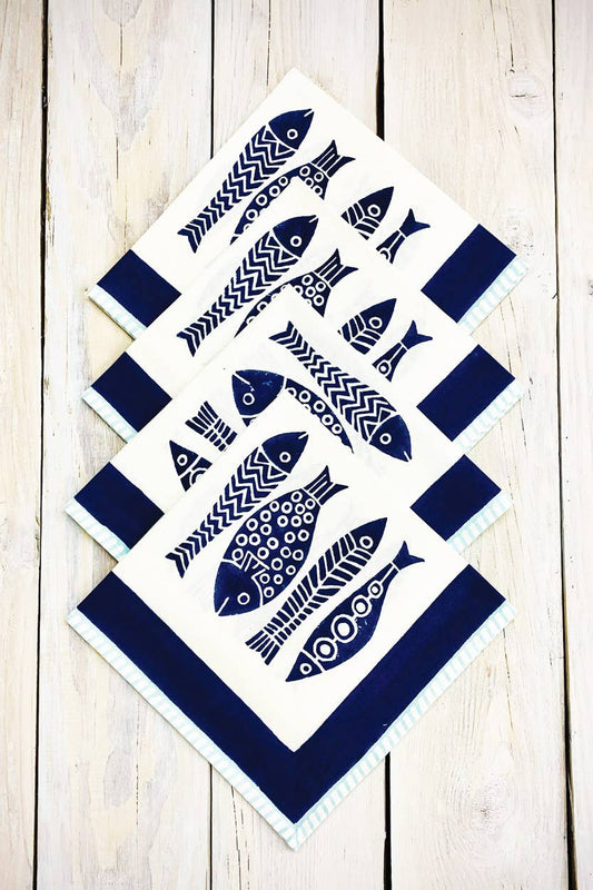 Fish Block Print Napkin Set