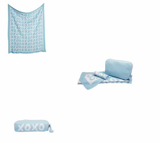 XOXO Blue Baby Blanket Set
