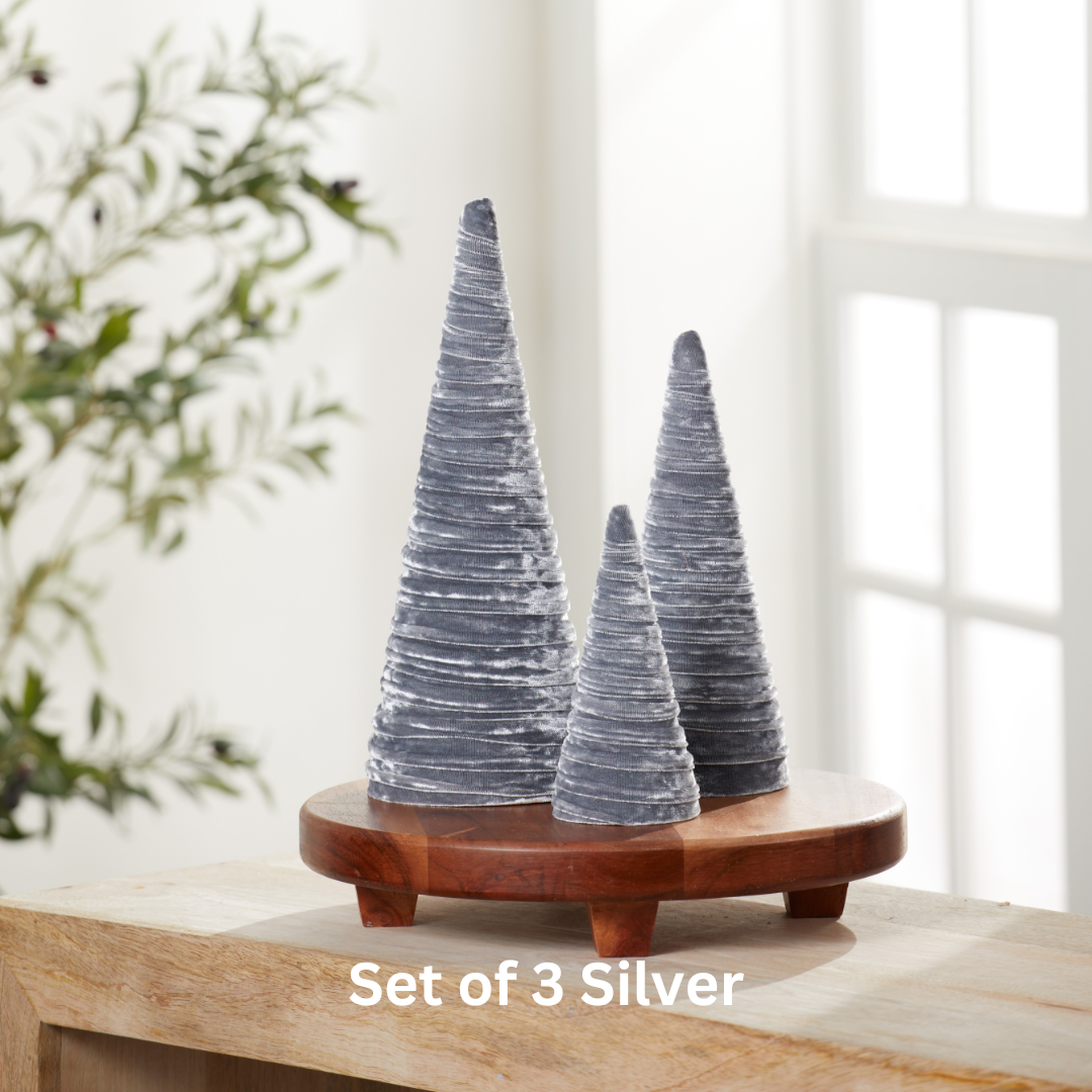 Cones Velvet Set of 3 Tablescape Mantel Best 25 Colors: Green