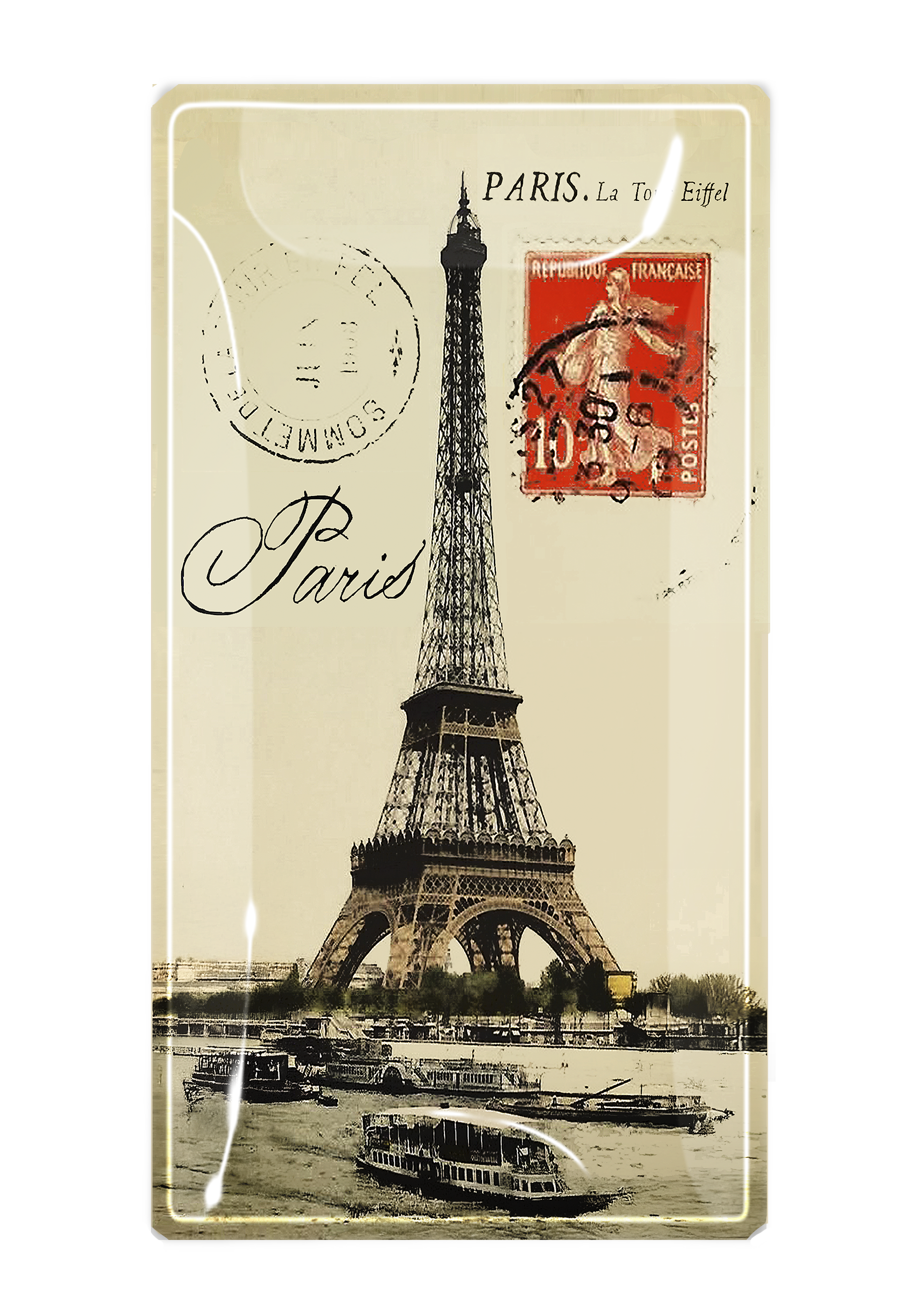 Paris La Tour Eiffel Red Stamp Glass Decoupage Tray - Thumbnail 2