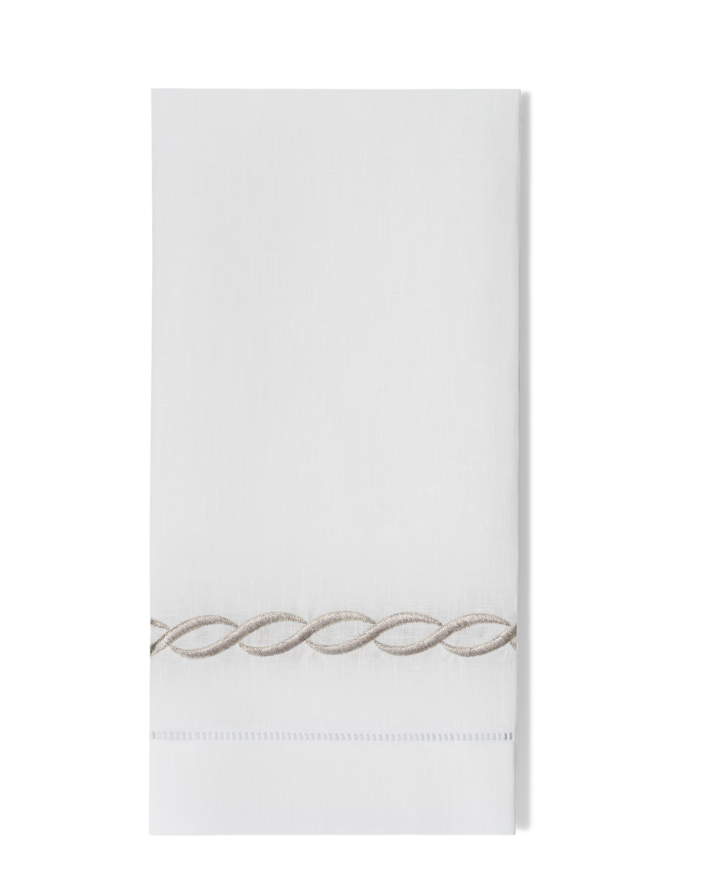 Greenwich Linen Chain Towel: Silver on White