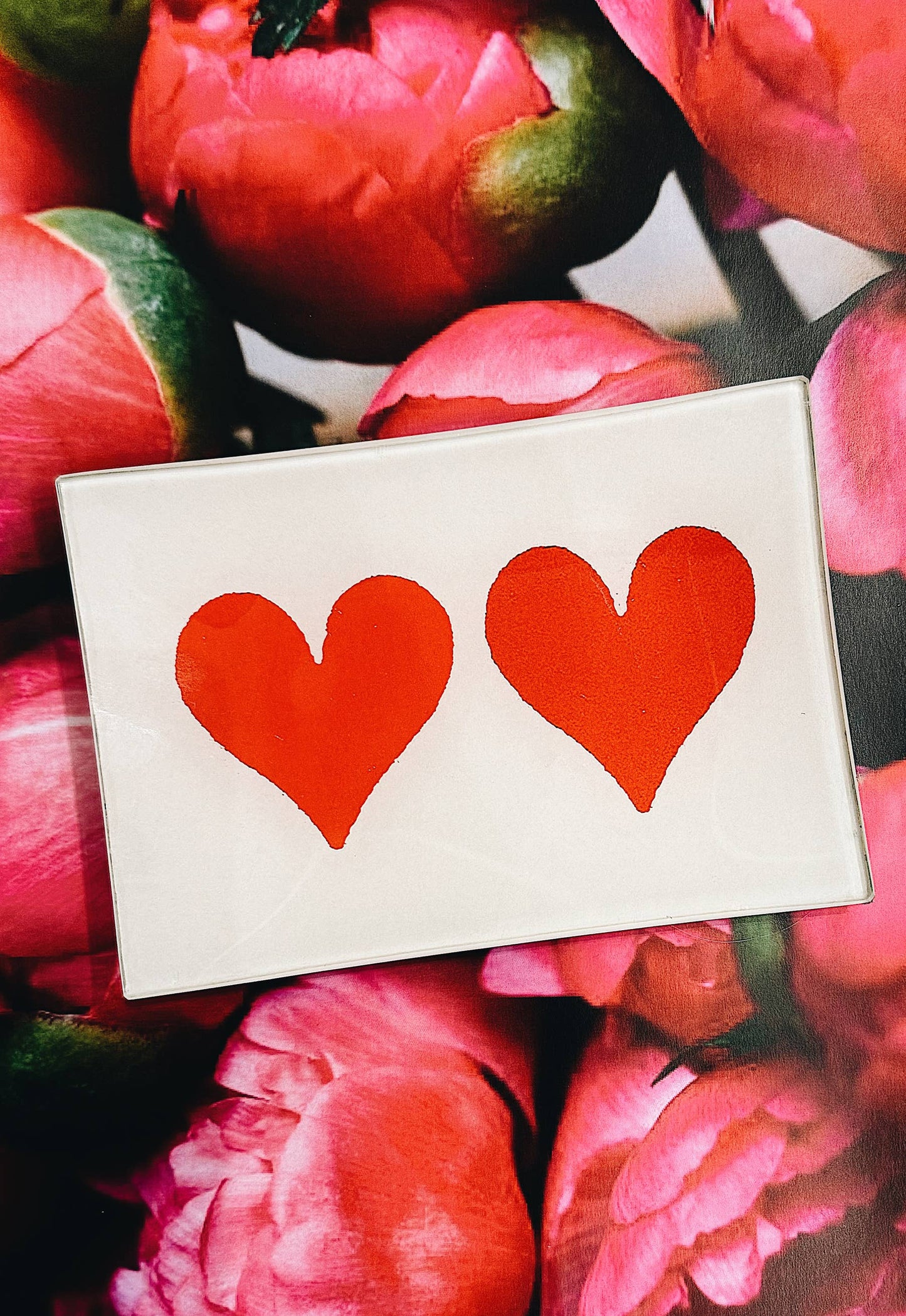 Pair of Hearts Decoupage Glass Tray: 3.5"X 5.5"