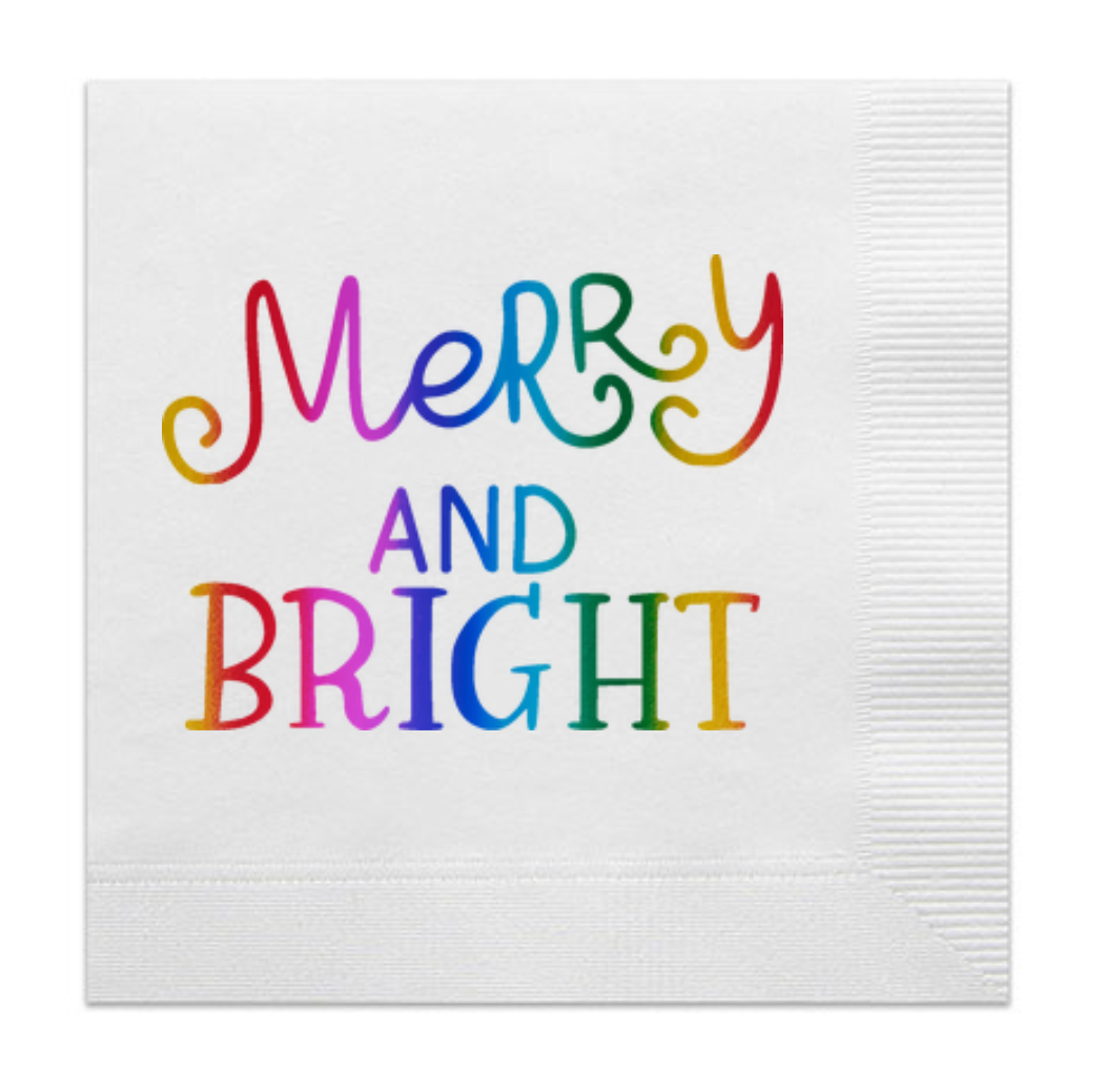 Merry & Bright Christmas Cocktail Paper Napkins