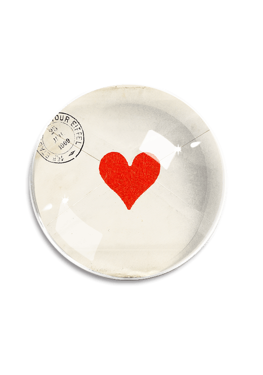 French Envelope Heart Crystal Dome Paperweight
