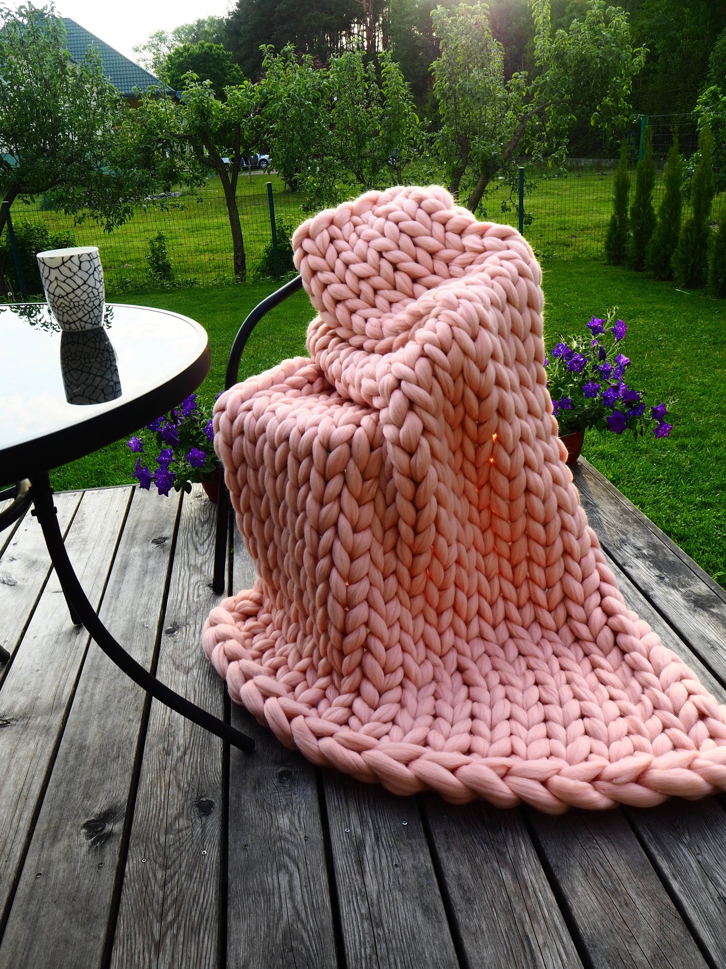 Chunky Knit Blanket 100% Merino Wool Arm Knit Blanket: Grey / 30x50 inches