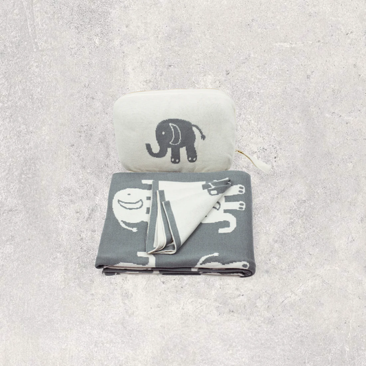 Grey Elephant Love Baby Blanket Set