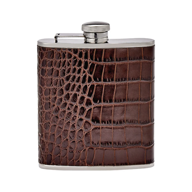 Brown Embossed Croc Leather Flask