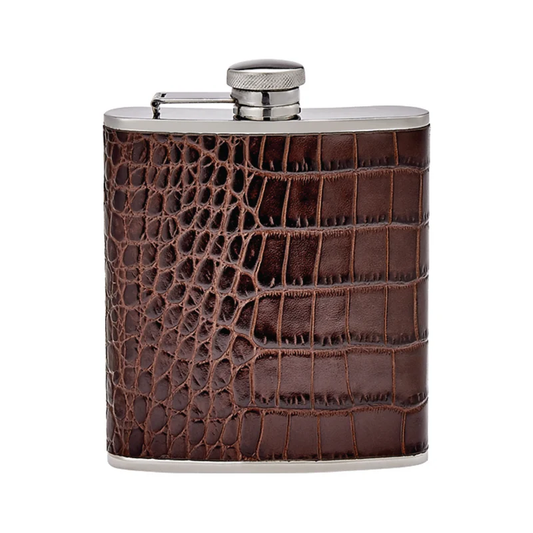 Brown Embossed Croc Leather Flask